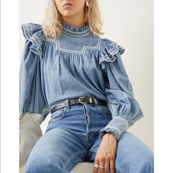 Ulla Johnson Tops - NWT Ulla Johnson Ester Chambray Ruffle Sleeve Blouse